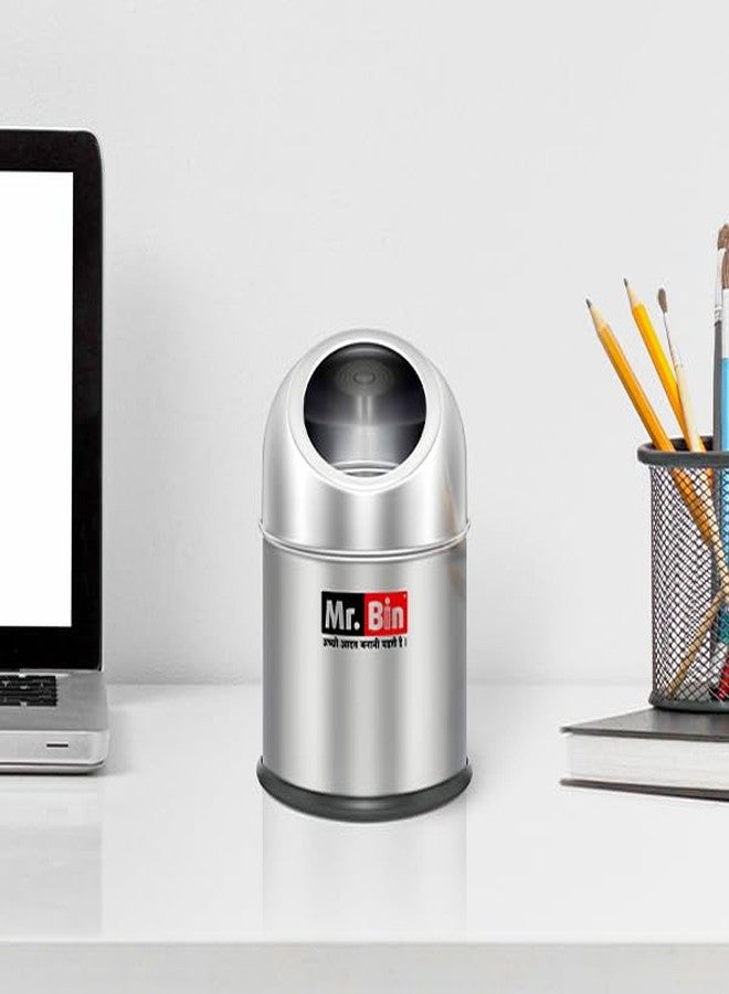 Mr. Bin Stainless Steel Table Top Push Dustbin, Circular Shaped Trash Can for Home & Office, Lightweight & Portable Garbage Bin, 5"X 8" (2.5L) - Image 3